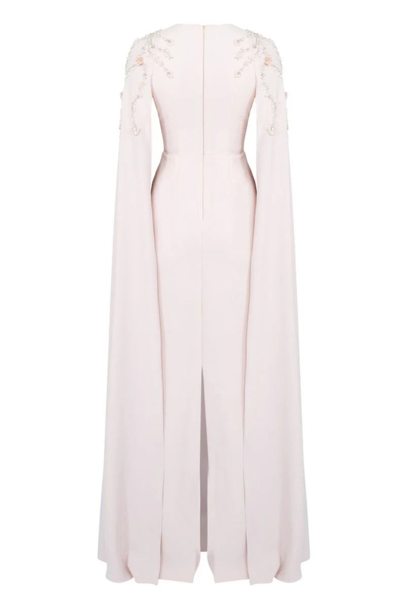 embellished cape gown with plunging neckline – POWDERE