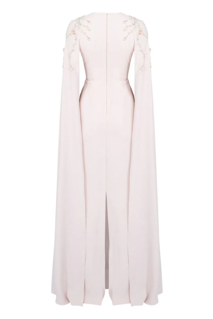 embellished cape gown with plunging neckline – POWDERE
