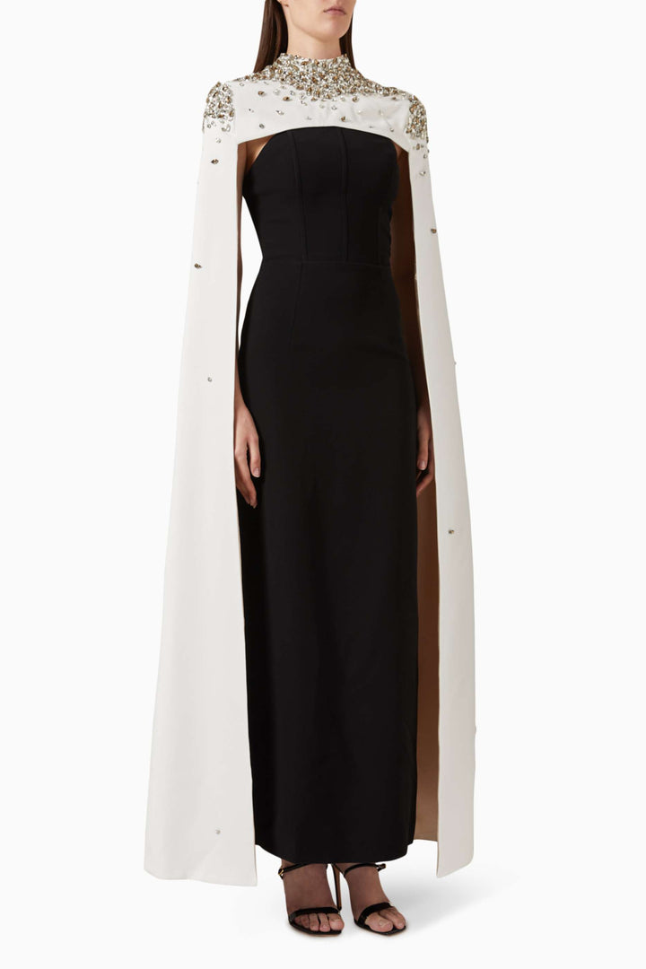 Embellished cape overlay gown – MONARCH