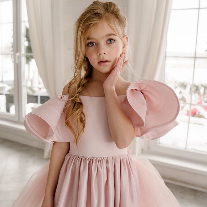 Off-Shoulder Satin Gown with Sculpted Petal Sleeves – ELYSÉE