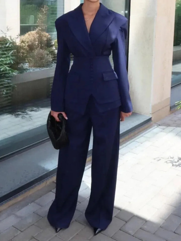 structured buttoned suit with wide-leg pants – KURELIP