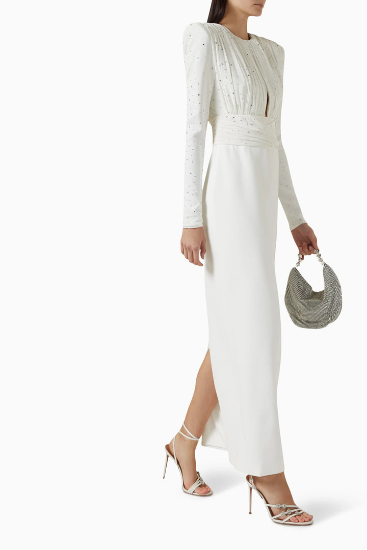 embellished draped gown with cinched waist – CELINA