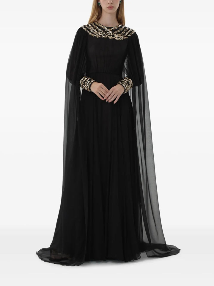 sheer cape gown with embellished neckline – NOIRS