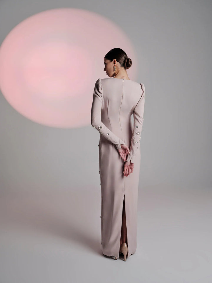embellished long-sleeve column evening gown – LUNARA