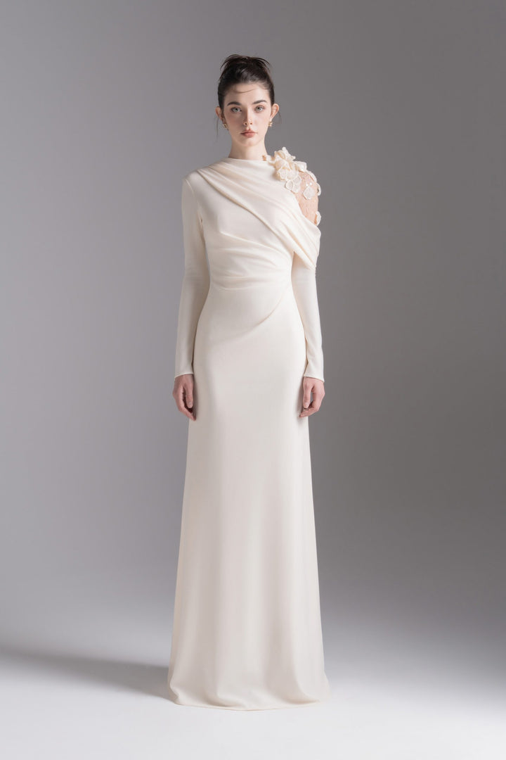 فستان مزين غير متماثل على الكتف – موسيقى ليلية