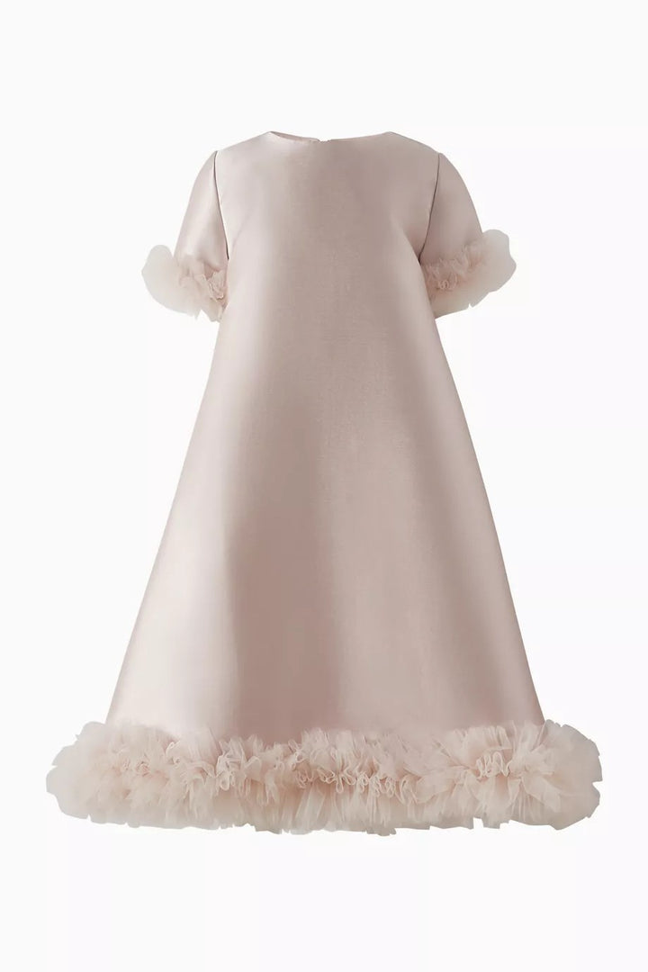 A-Line Satin Dress with Tulle Ruffle Trim – BLOSSOM