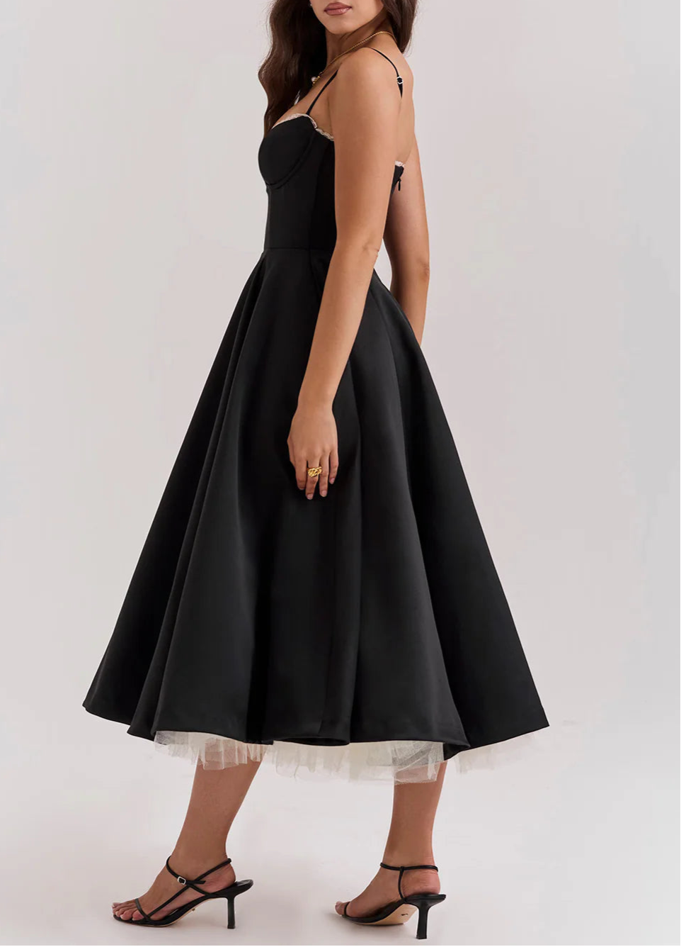 corset midi dress with flared satin skirt – MONZA