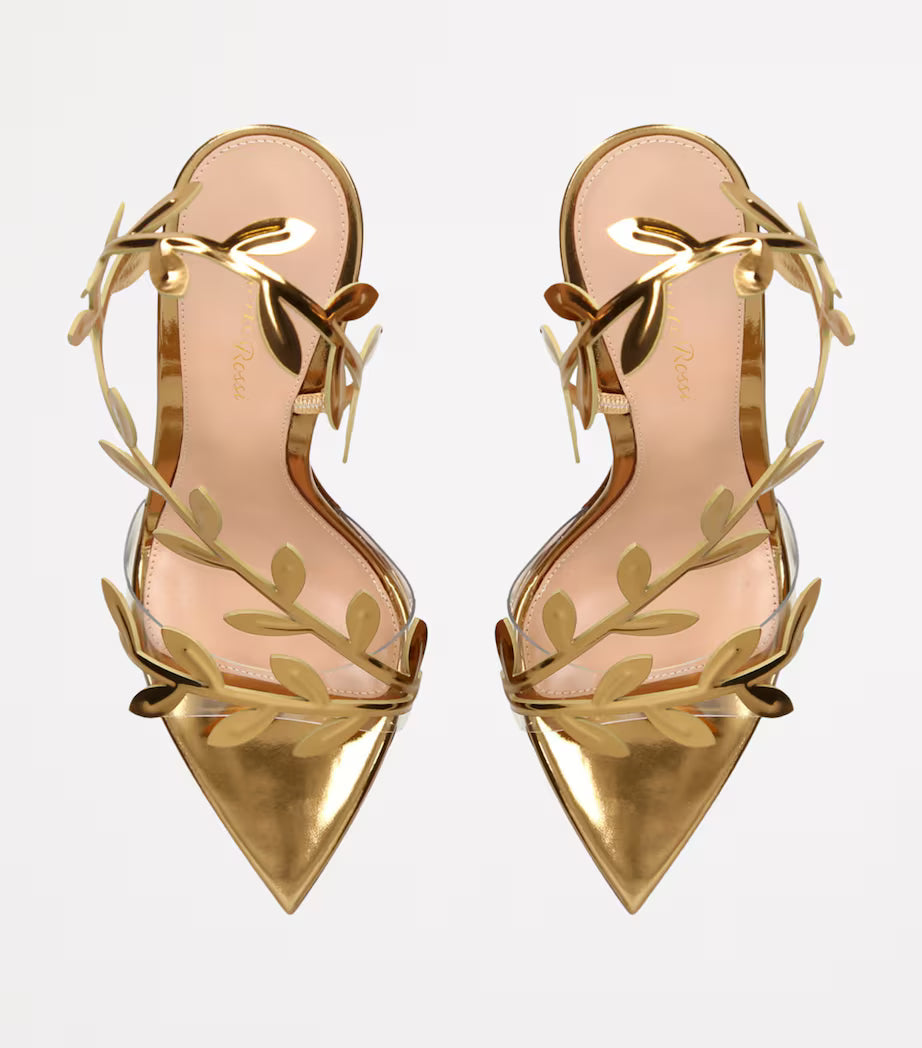 صندل بكعب عالٍ ومقدمة مدببة وأشرطة على شكل أوراق العنب – أوريازو