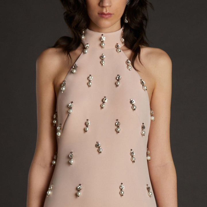 halter embellished gown with flowing side panels – LUCINE