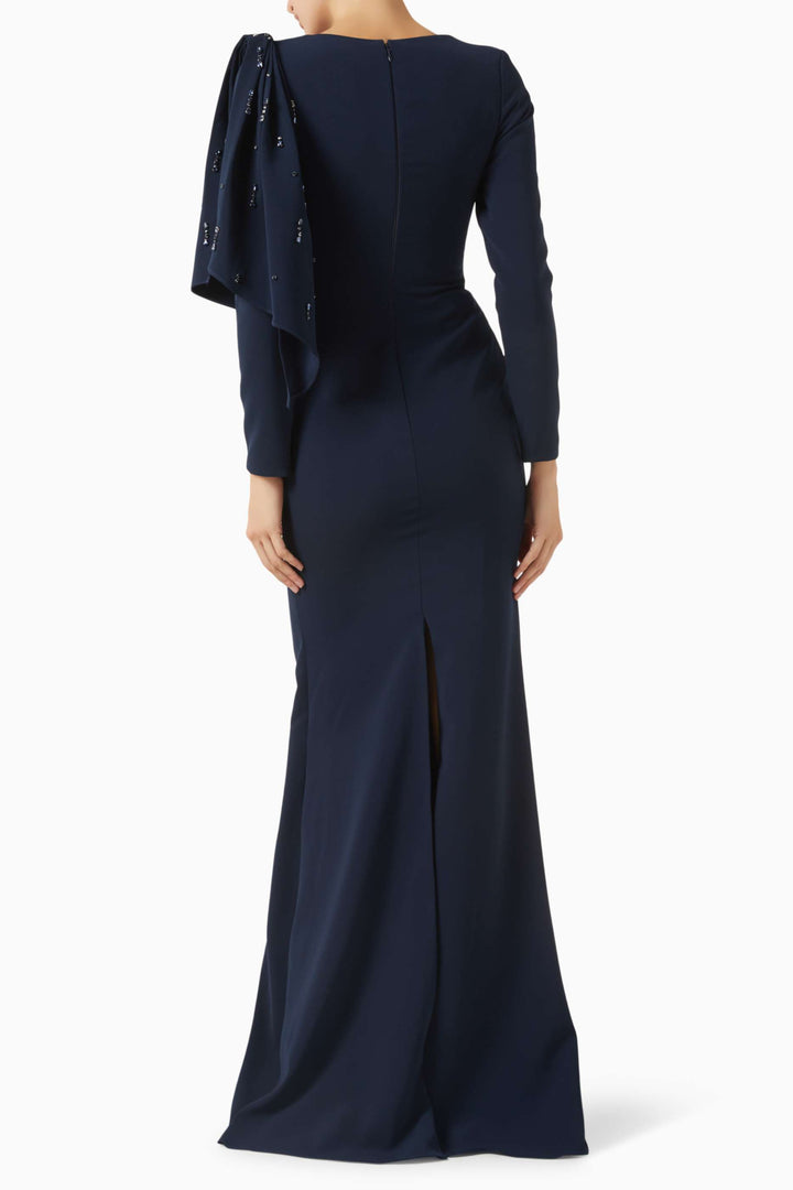 فستان سهرة عمودي مزين بكتفين منسدلتين - روبينا