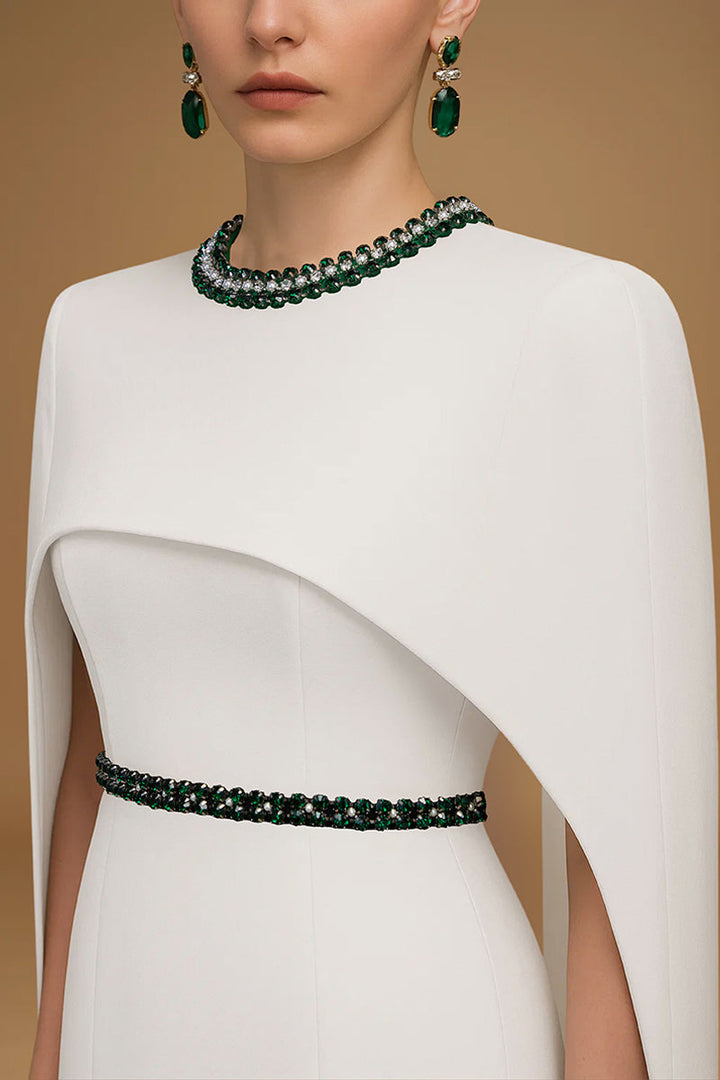 embellished cape gown with emerald accents – ESMERALDA