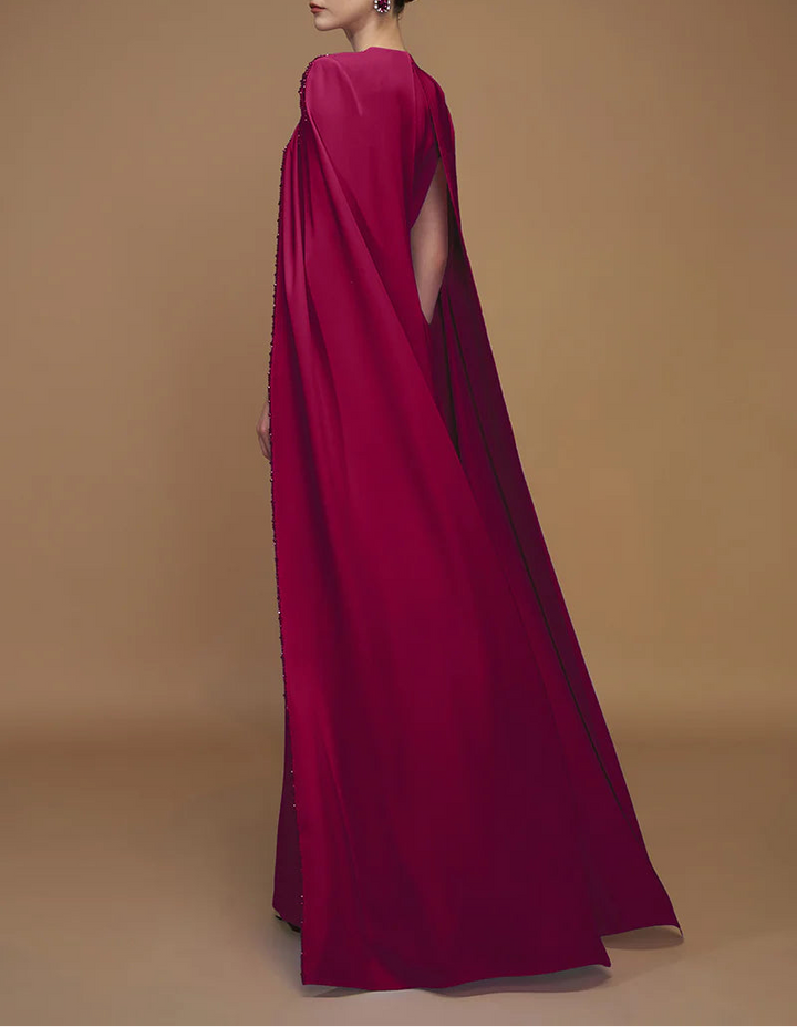 beaded cape gown with plunging neckline – RUBINA
