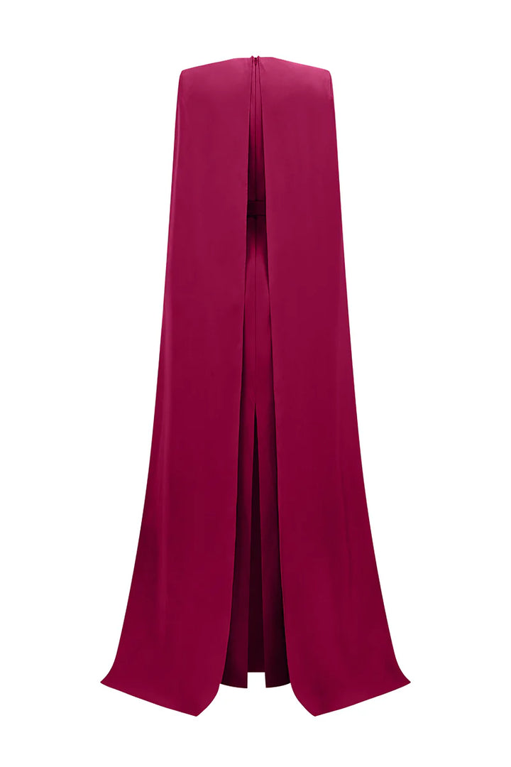 beaded cape gown with plunging neckline – RUBINA