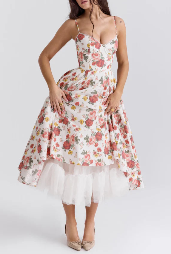 corset midi dress with flared satin skirt – MONZA