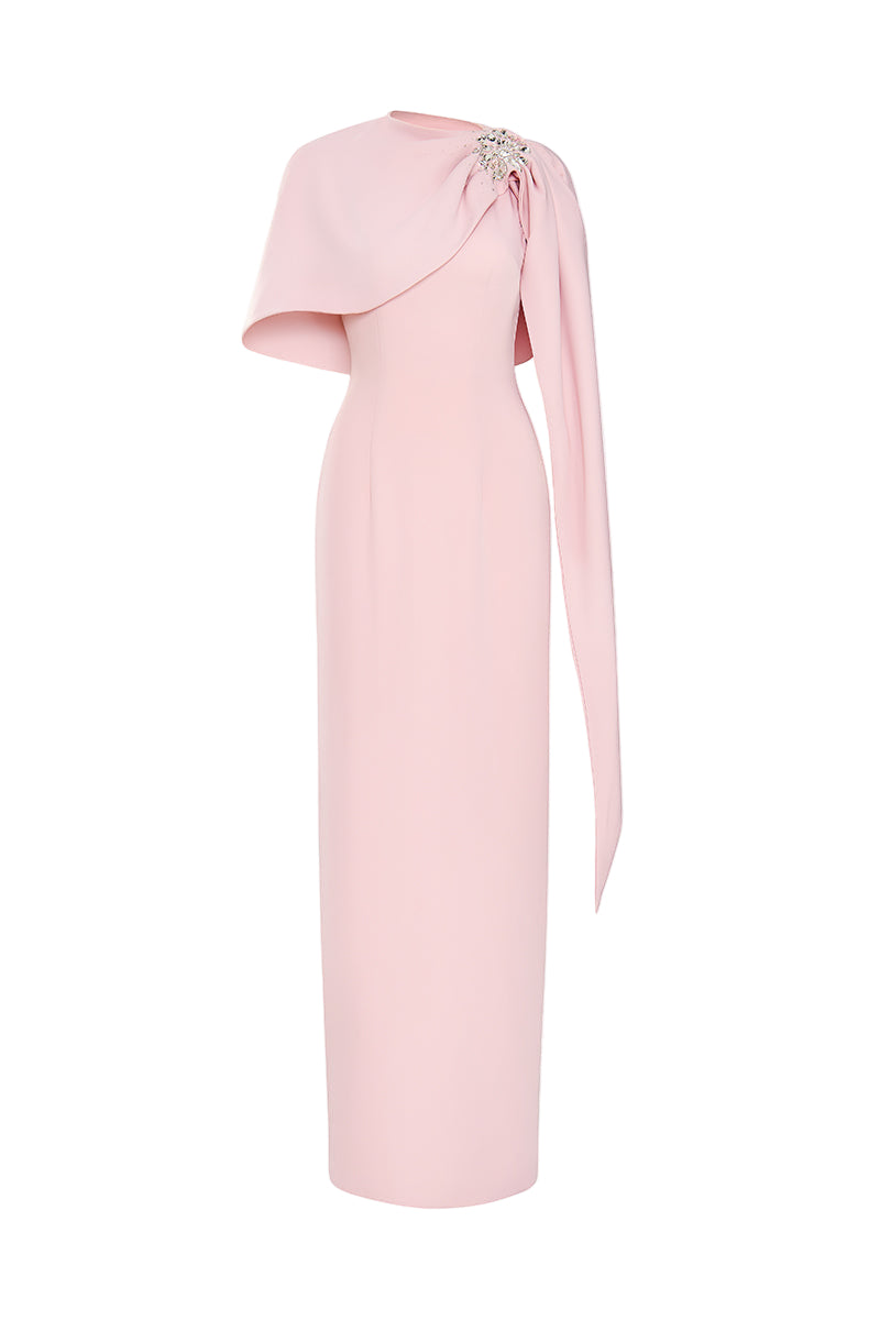 asymmetric cape gown with crystal brooch – CELINE