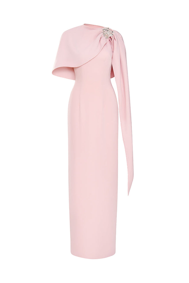 asymmetric cape gown with crystal brooch – CELINE