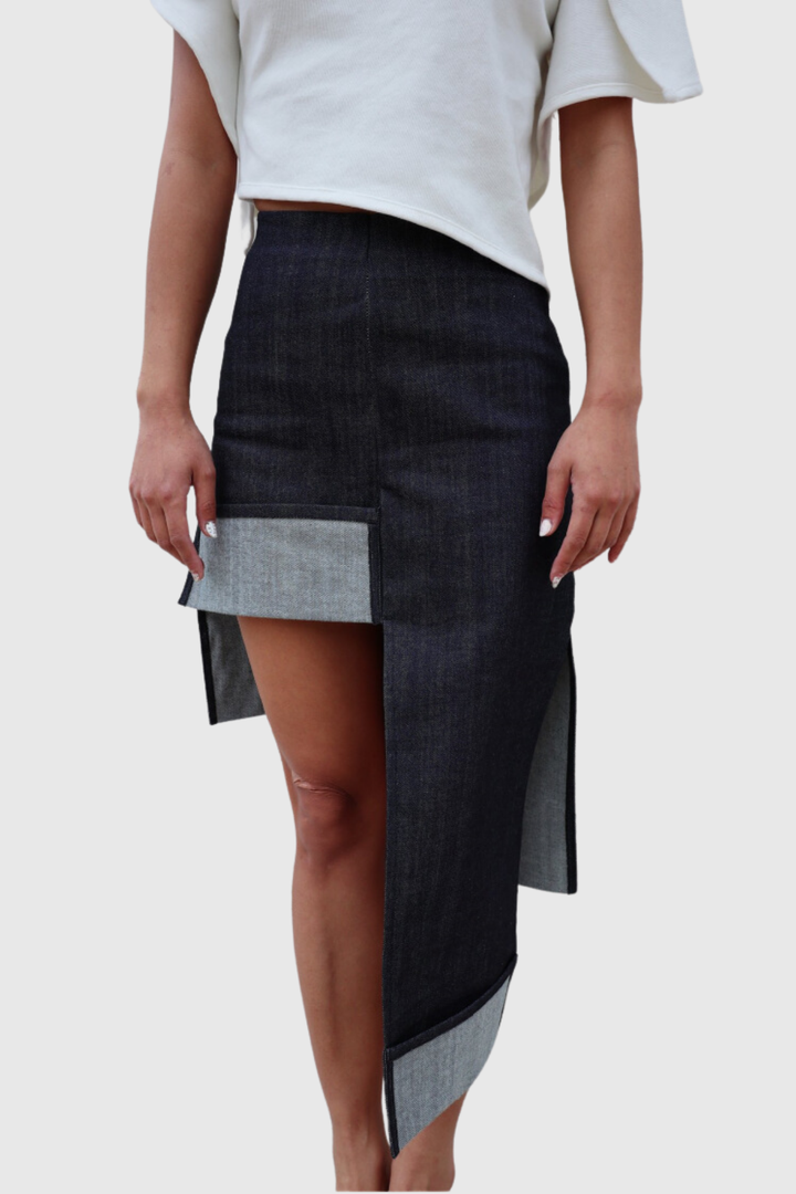 Adina Asymmetric Deconstruct Denim Skirt