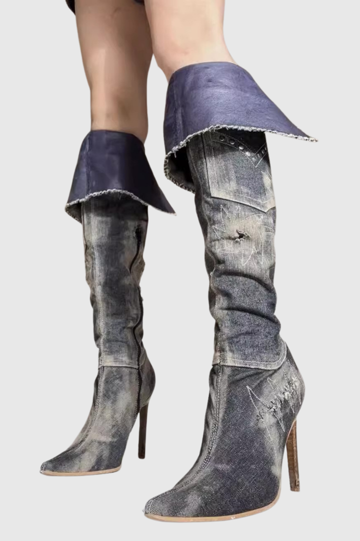 Aglaja Print Deconstruct Denim Boots