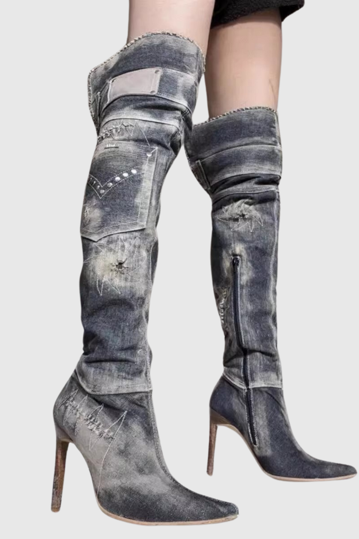 Aglaja Print Deconstruct Denim Boots