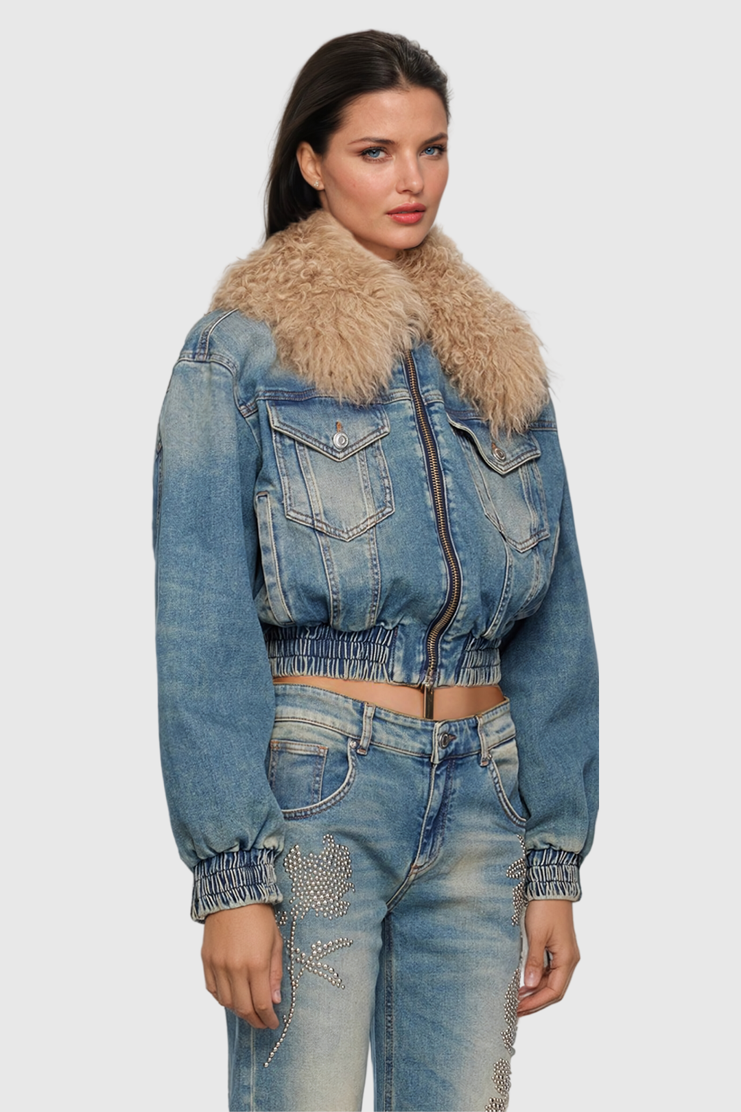 Akuna Faux Fur Ruch Pocket Denim Jacket