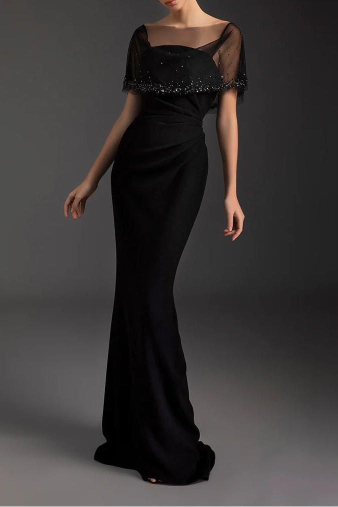 فستان حورية البحر بغطاء شبكي مطرز بالخرز – نوير