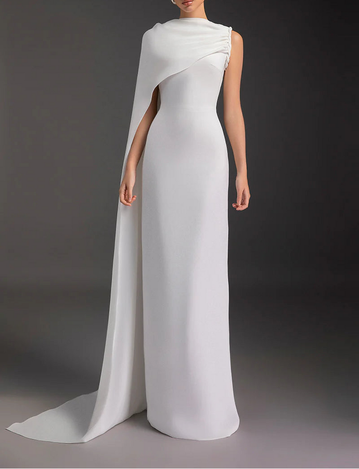 one-shoulder gown with draped cape – AURORA