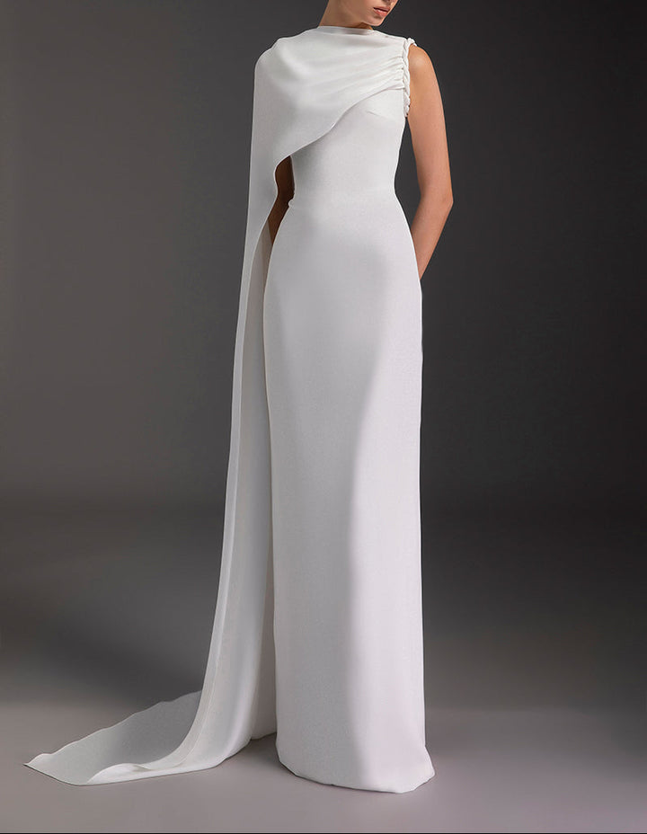 one-shoulder gown with draped cape – AURORA