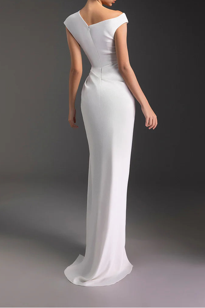 asymmetric-drape column gown – IVORY