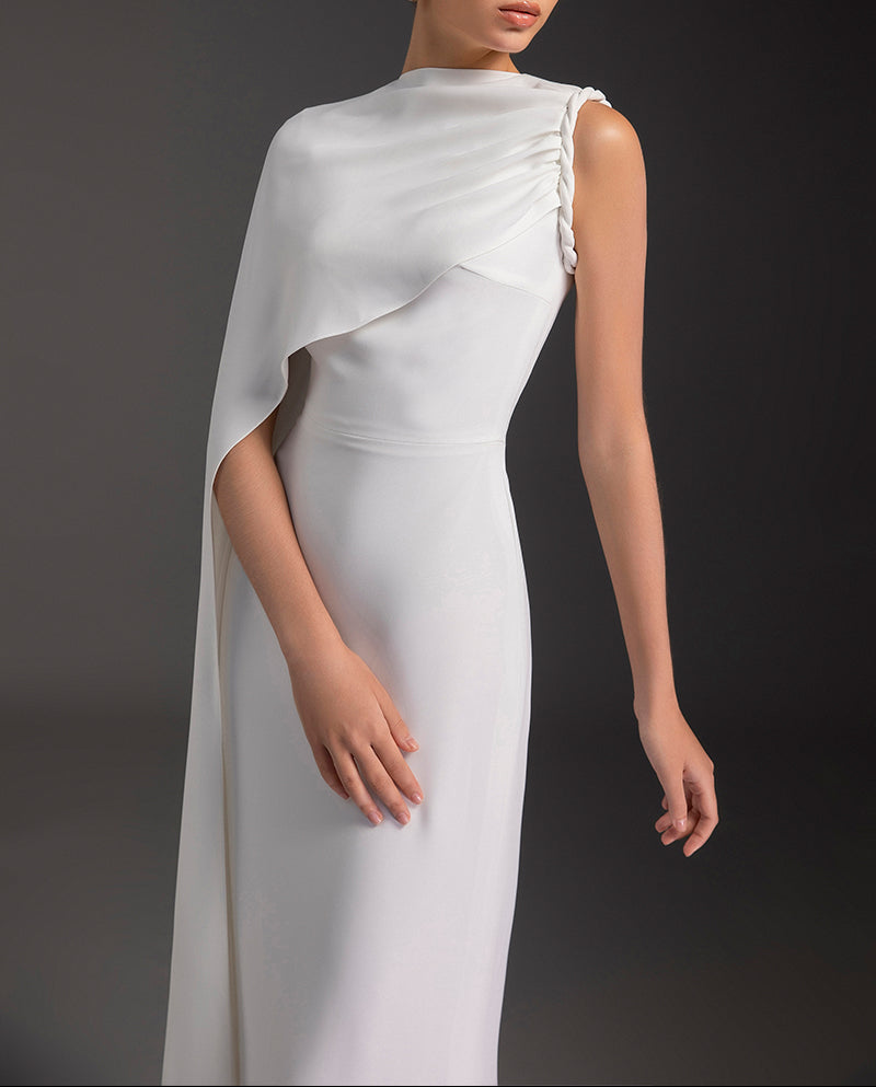 one-shoulder gown with draped cape – AURORA