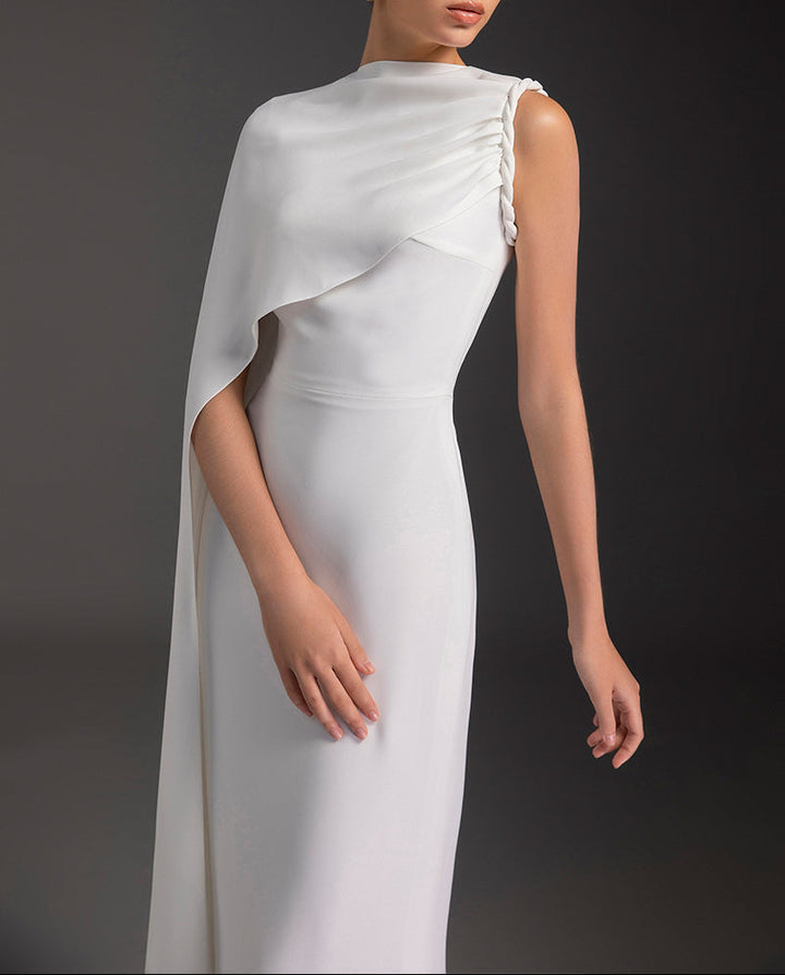 one-shoulder gown with draped cape – AURORA