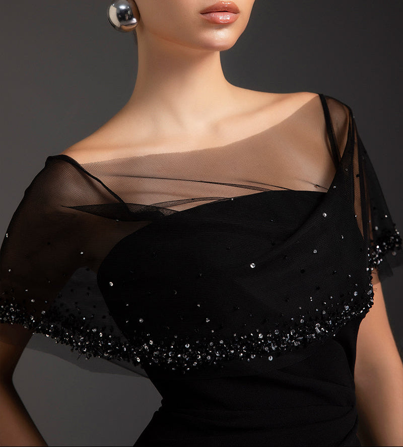 فستان حورية البحر بغطاء شبكي مطرز بالخرز – نوير