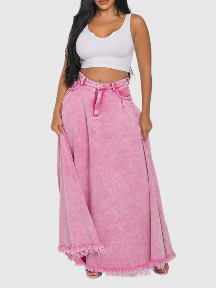 Ayleen Maxi Denim Skirt In Pink