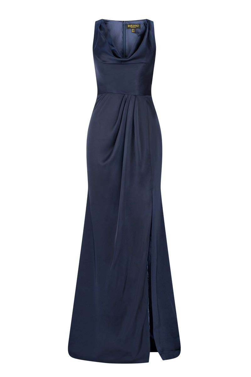 فستان ساتان برقبة دائرية - منتصف الليل