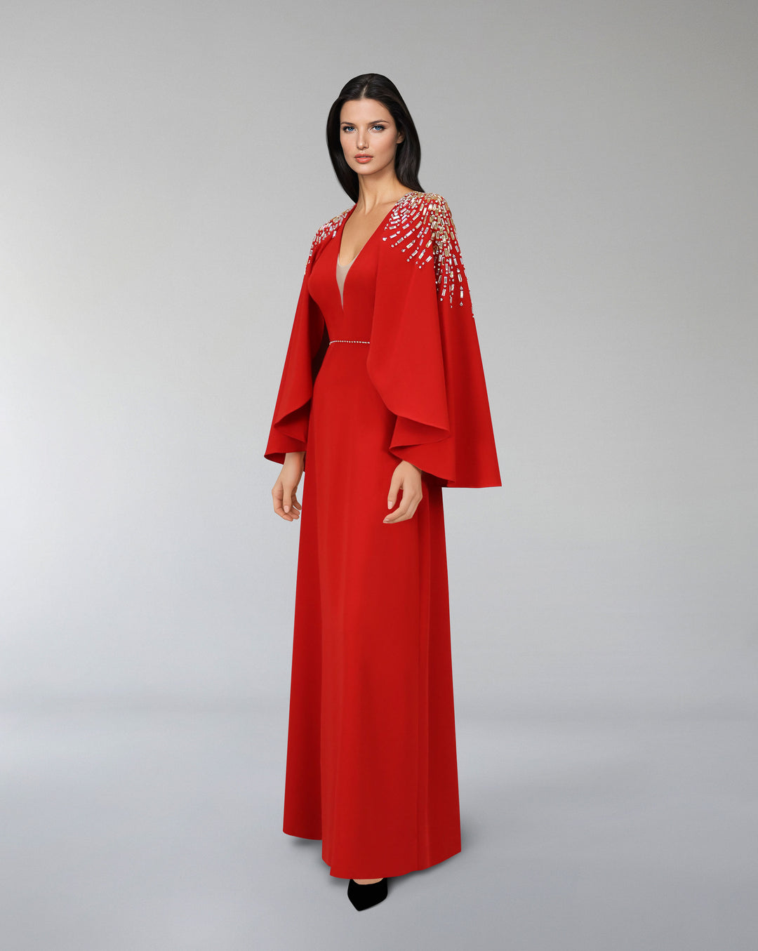 Beaded shoulders dress with cape sleeves  _ CARMAH