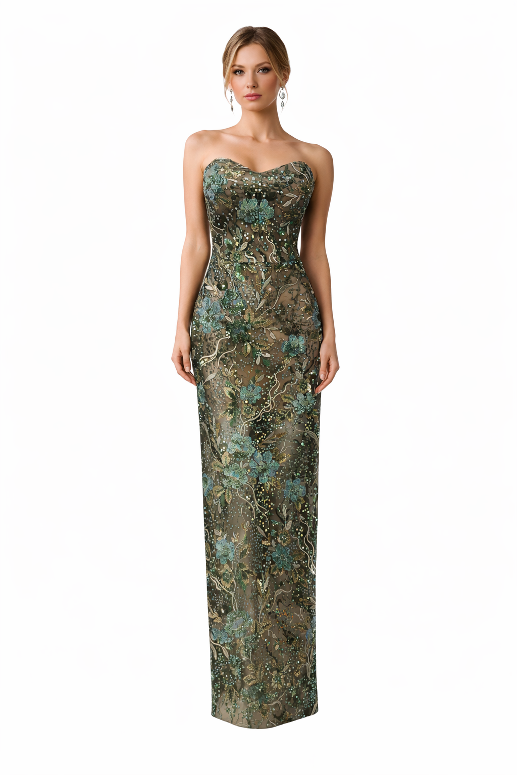 Strapless Floral Embroidered Mesh Gown – AURELIA