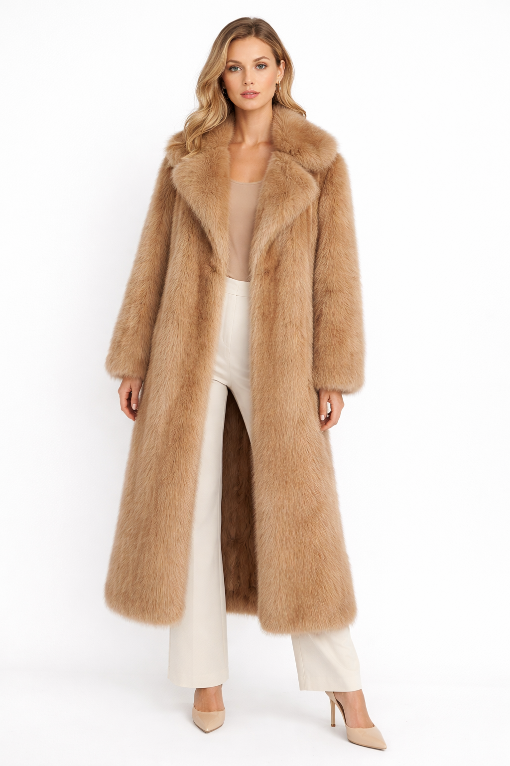 Long faux fur coat with wide lapel collar – CLOUD