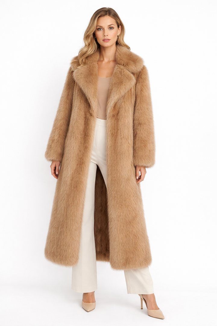 Long faux fur coat with wide lapel collar – CLOUD