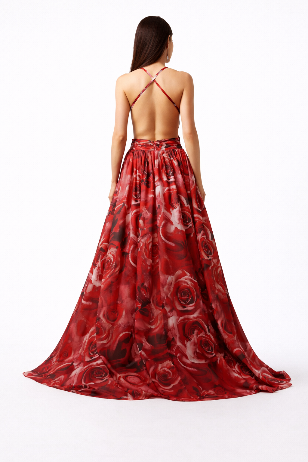 halter cut-out maxi dress with rose print and front slit – SCARLET
