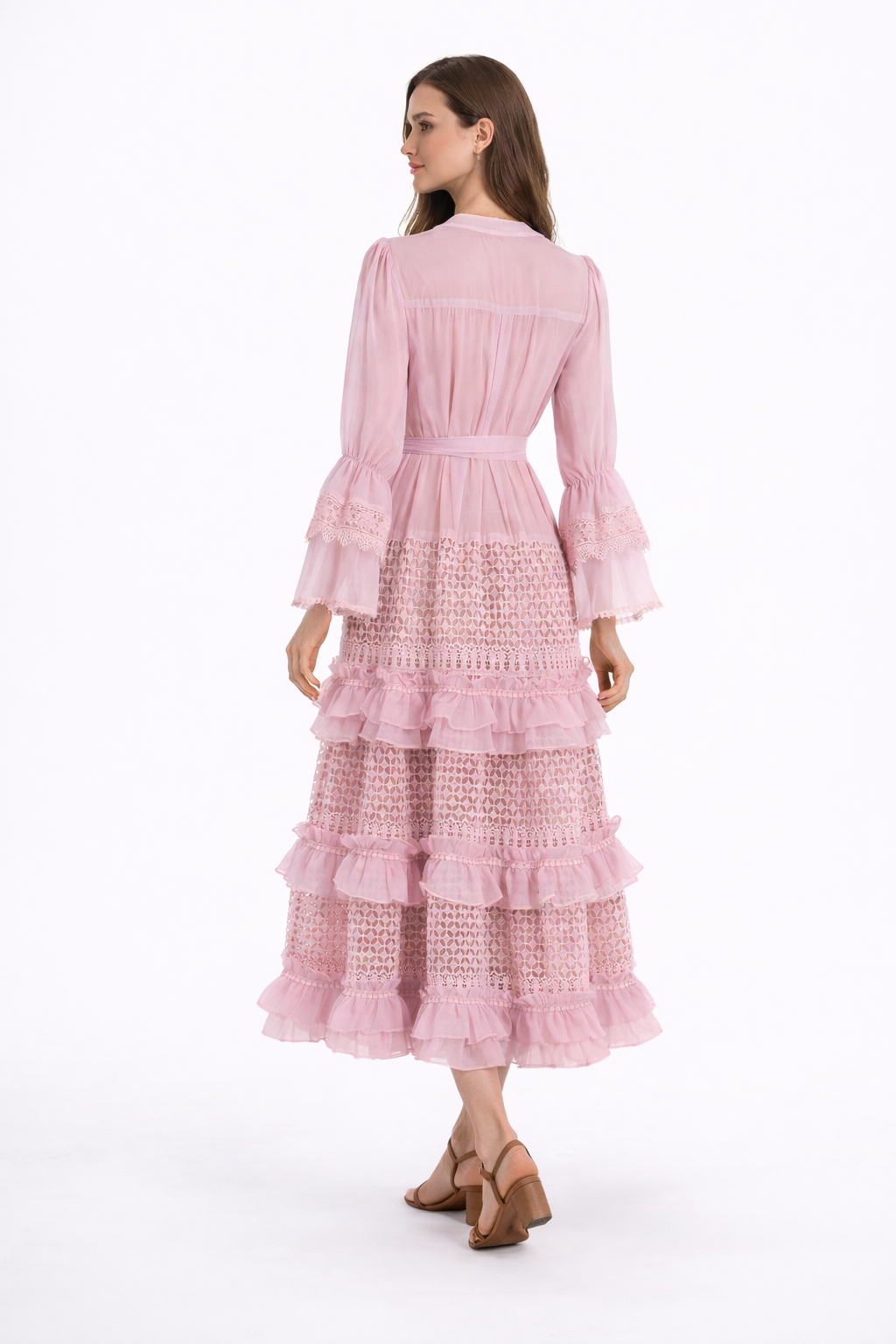 Long Sleeve Lace Maxi Dress with Tie Waist – AMBERA