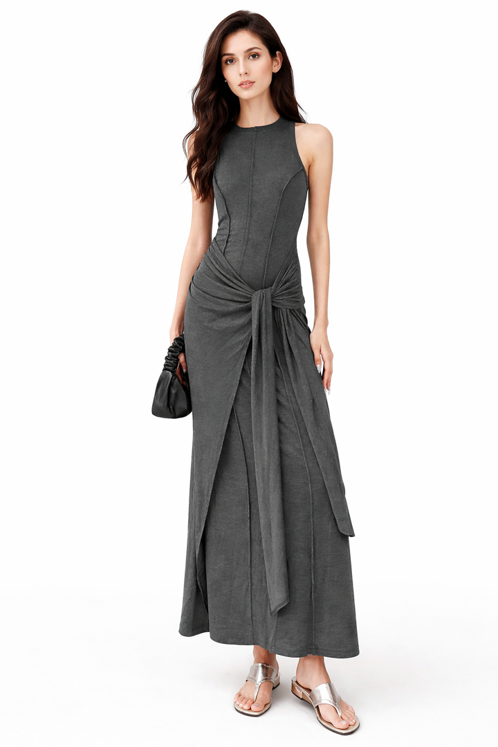 Sleeveless Wrap Maxi Dress with Knot Detail – ASHERA