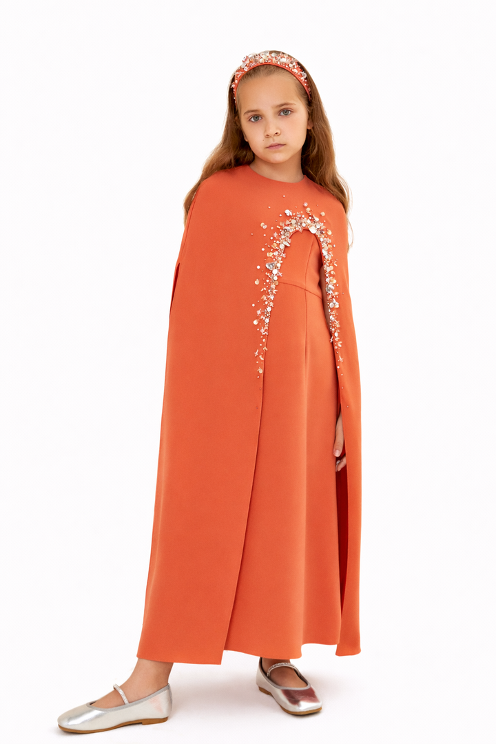 Embellished Cape Maxi Dress with Crystal Arc Detail – AMBER