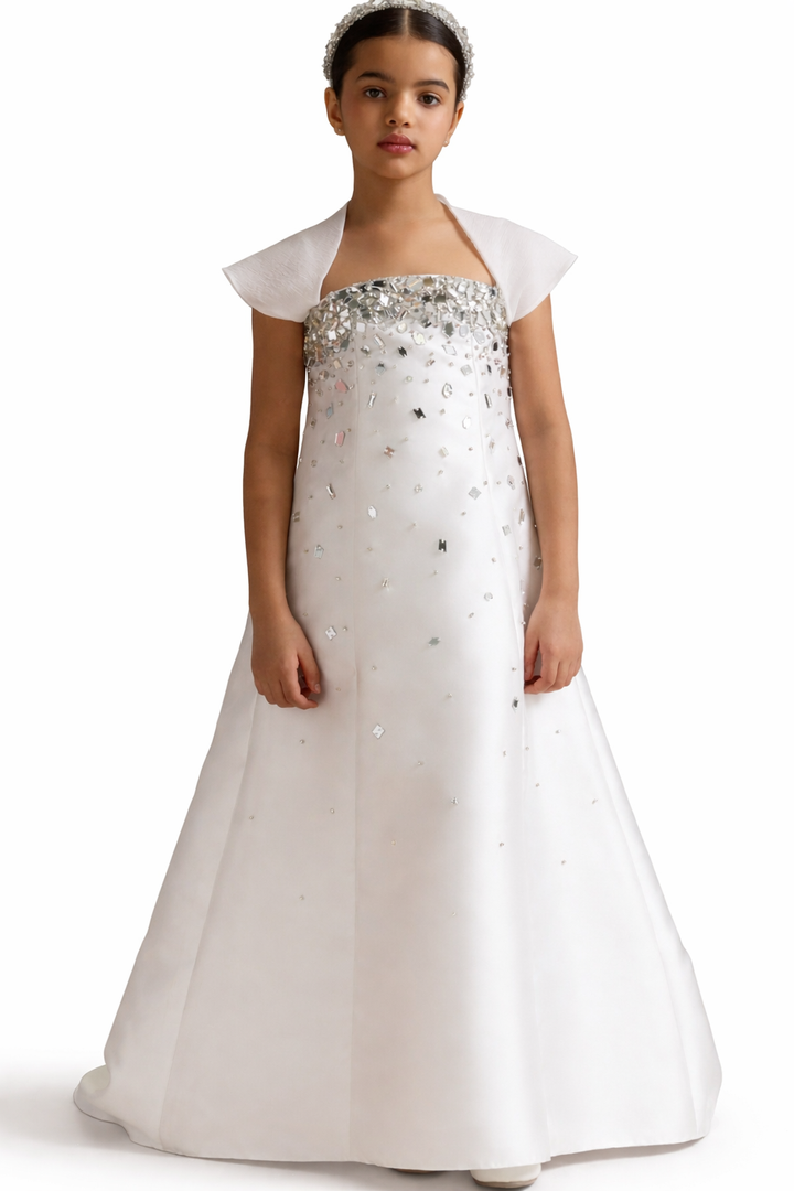 Embellished Strapless Maxi Dress with Mini Cape Sleeves – LUMINA