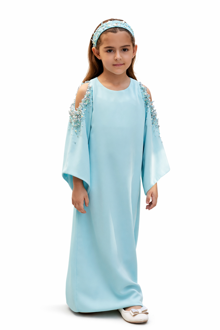 Cold-Shoulder Cape Sleeve Dress with Beaded Appliqué – AURORA