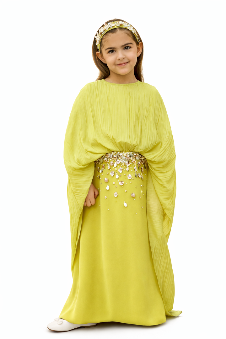 Draped Cape Maxi Dress with Crystal Waist Embellishment – LIMEA