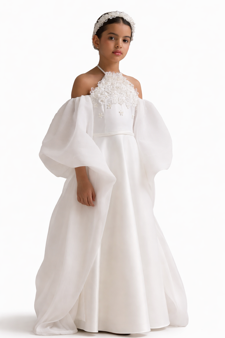 Halter Neck Maxi Dress with Sculpted Chiffon Sleeves – ELYSIA