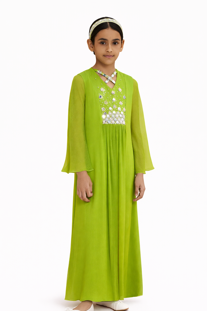 Embellished V-Neck Maxi Dress with Flared Sleeves – VERDINA