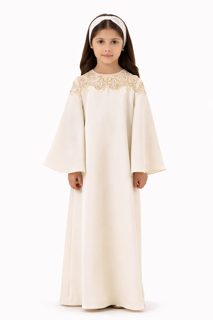 Embroidered Yoke Maxi Dress with Flared Sleeves – ELARA