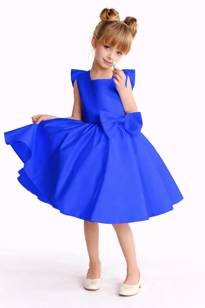Sleeveless Royal Blue Flared Dress with Bow Detail – CELINE