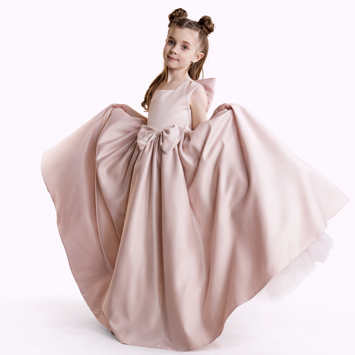 Sleeveless Satin Ball Gown with Oversized Bow – HUSSIEN