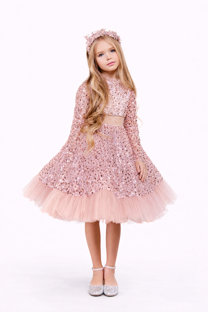 Long-Sleeve Sequin Tulle Party Dress – ROSÉLLE